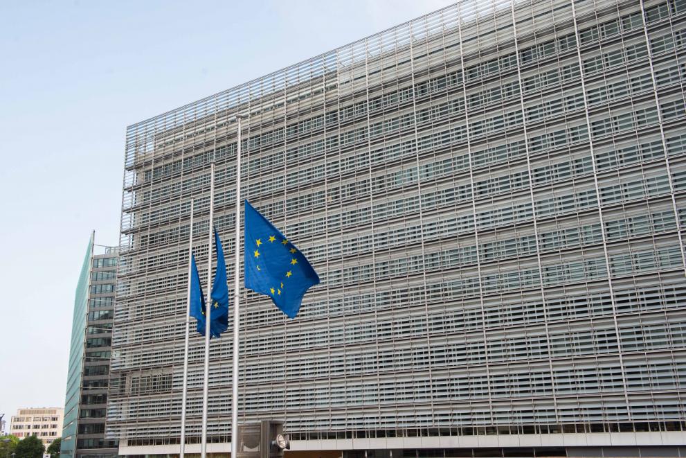European flags at half-mast in solidarity with the victims of the recent floodings in Belgium, Germany, the Netherlands and Luxembourg