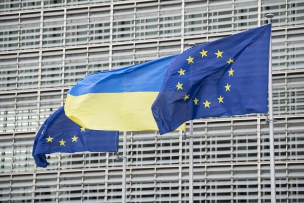 Raising of Ukrainian Flags in front of the Berlaymont building, to commemorate the second year of the Russian invasion of Ukraine